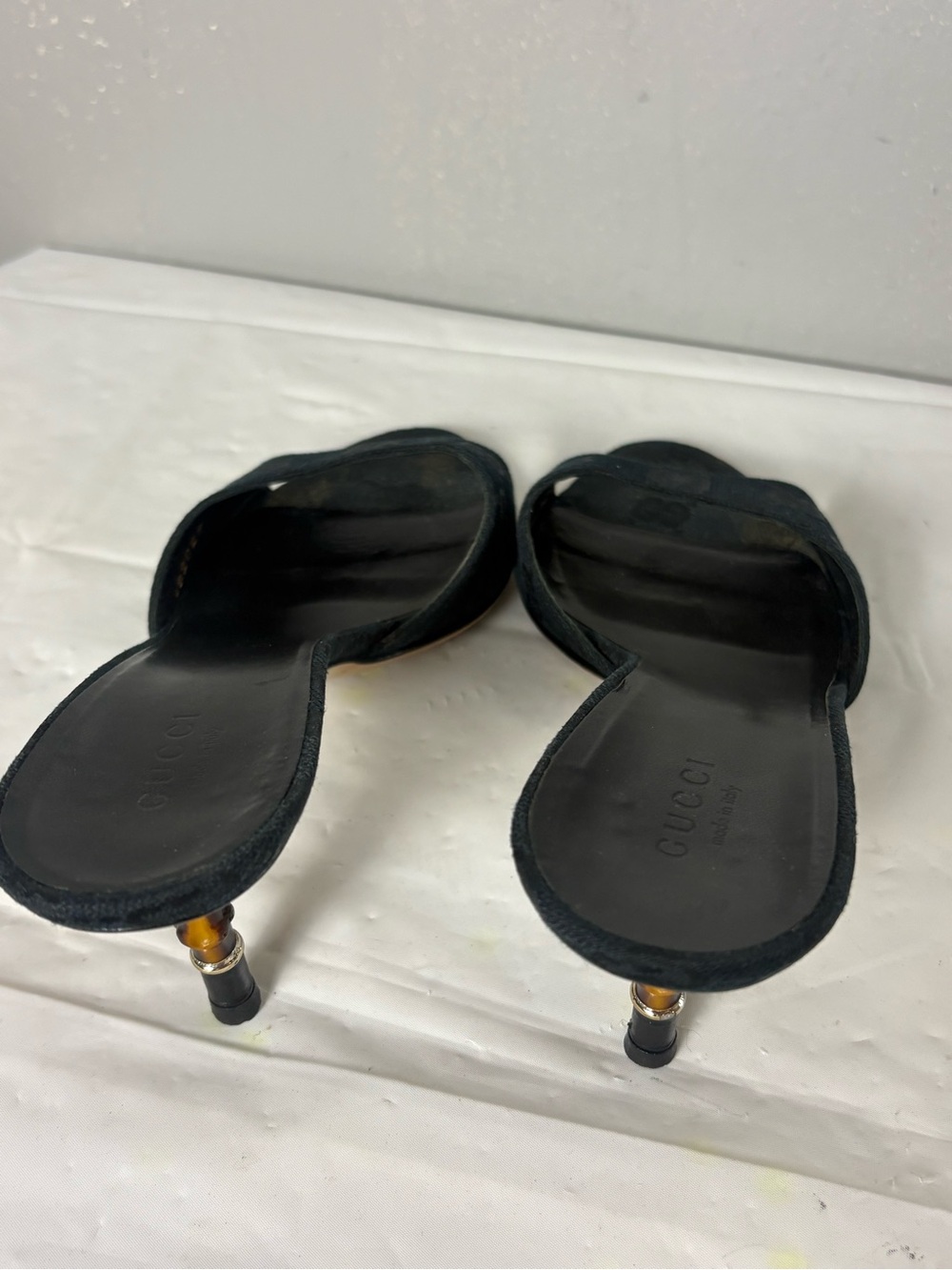 Gucci Black Open-Toe monogram black with Bamboo Heel Detail - Picture 13 of 16